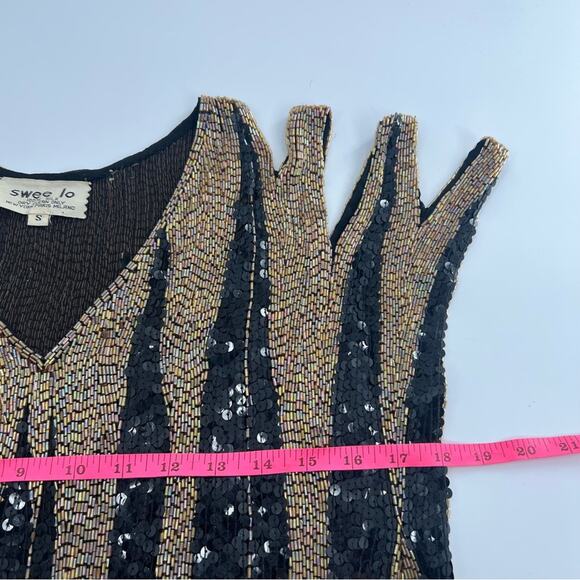 Vintage Swee Lo silk sequin beaded top gold black sz S - Picture 6 of 6